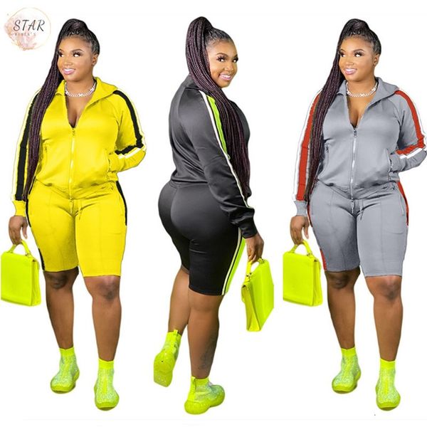 

2021 new biker shorts for women plus size s-4xl tracksuit 2 piece outfits zipper sweatpants matching set wholesale dropshipping o0x9, Gray