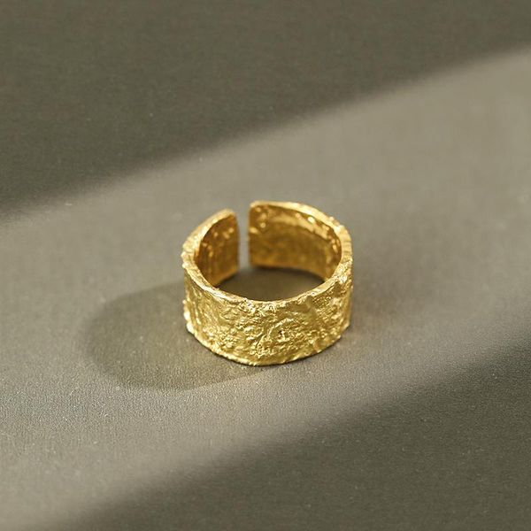 

cluster rings xiha real 925 sterling silver ring uneven round wide large adjustable for women korean style rock statement jewelry, Golden;silver