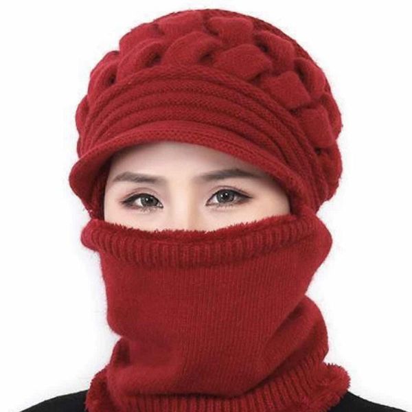 

beanies autumn and winter fashion cold-proof wild all-match old man hat plus velvet thick scarf women warm woolen