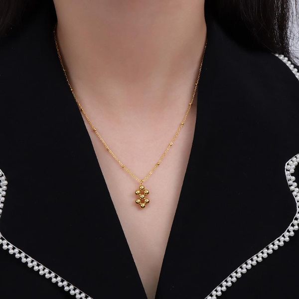 

earrings & necklace round bead ins cold wind wild titanium steel gold-plated color jewelry set, Silver