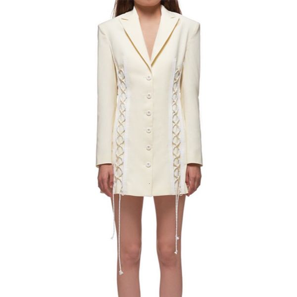 

2021 new european runway designers white femme spring autumn fashion notched long sleeve slim blazer women feeo, White;black