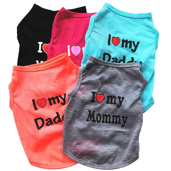 

dog apparel pet clothes summer dogs vest classic love mom & daddy print shirt sleeveless puppy t-shirt pets costumes