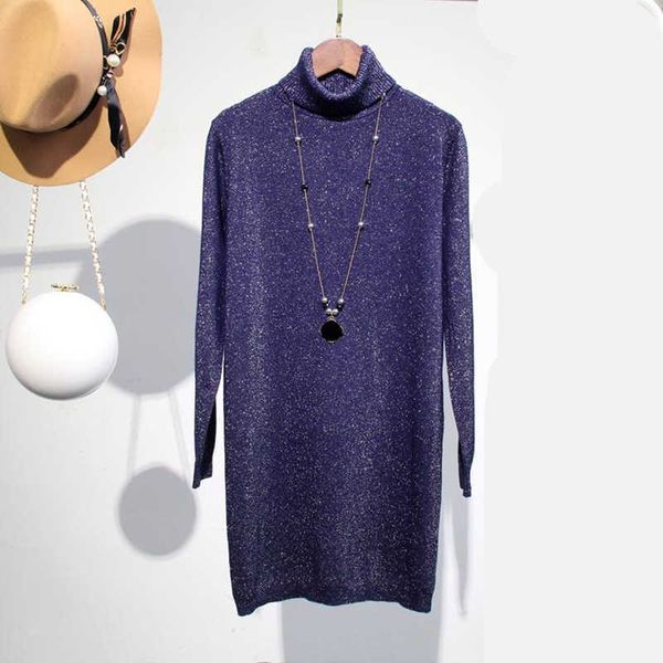 

casual dresses turtleneck women sparkling bright silk long autumn winter sweter pull femme streetwear knitted jumper sweater q8yl, Black;gray