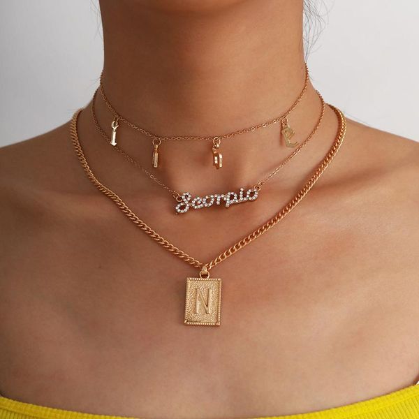 

chokers uddein fashion trendy metal letter pendant choker necklace for women vintage statement & party jewelry, Golden;silver