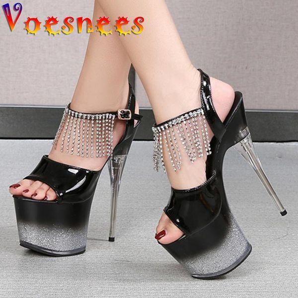 

stiletto gladiator 2021 summer 17cm women sandals buckles high heels open toe nightclub party shoe fetish platform shoes, Black