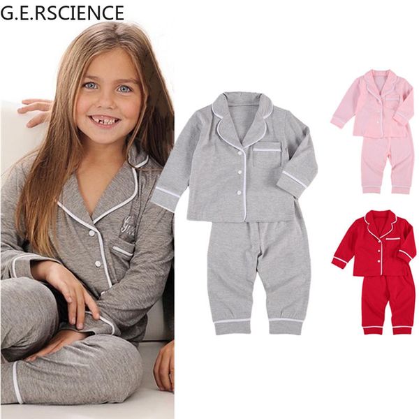 

2022 toddler kid girl boy pajamas set long sleeve lapel button button shirt + pants cotton casual home wear pajamas, Blue;red