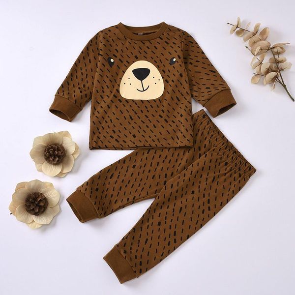 

clothing sets toddler baby girls boys bear print striped t-shirt +pants kids sleepwear outfits autumn child boy clothes 1 3 5 6y, White