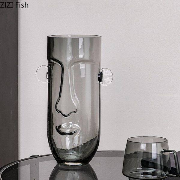 

abstract human face vases for flowers office desk decor gradient glass vase transparent hydroponic flower insert home decoration
