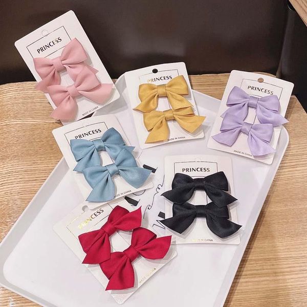 

hair accessories 2pcs/set korean sweet solid color bows clip for kids girls boutique handmade hairpins headwear barrettes, Slivery;white