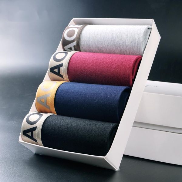 

underpants 4pcs/lot men's boxer underwear cotton u convex design shorts solid color breathable comfort, Black;white