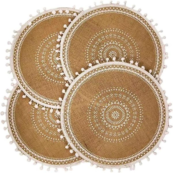 

mats & pads round placemats kitchen plate table runners with pompom tassel place mat for dining room woven jute decor