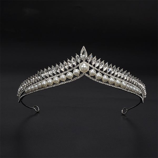 

kmvexo luxury pearl bridal crystal tiaras crown princess queen pageant prom veil tiara party wedding hair accessories 210707, Silver