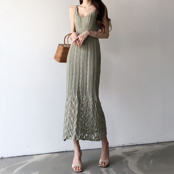 

summer style hollow crochet out dressed knitting with low-cut v-down in women's spaghetti sash pullovers thin waist knitted m5x1, Black;pink