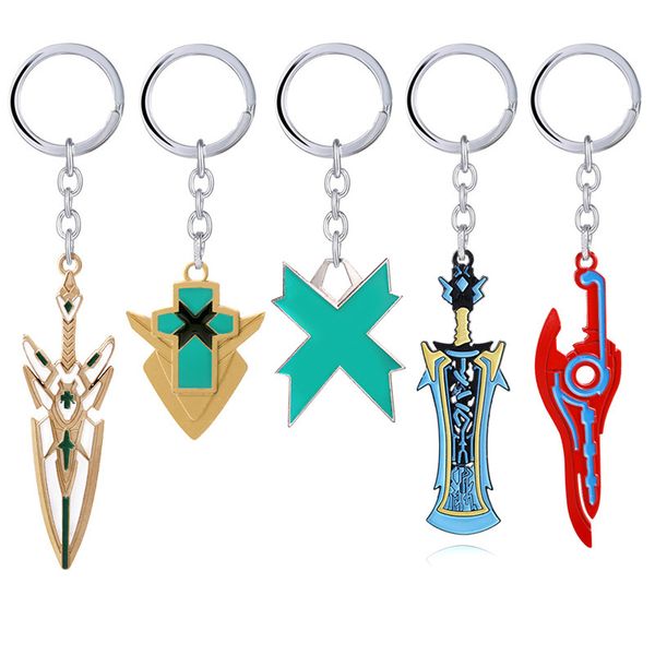 

game anime xenoblade chronicles shulk momado mythra hikari pyra homura sword logo alloy keychain keyring key chain accessories, Silver