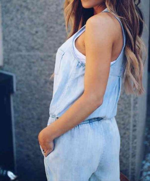 

denim wash overall summer fashion womens romper cool street blue plain sleeveless loose jeans jumpsuit long pants, Black;white