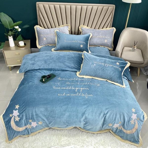 

bedding sets michiko home textiles simple pure color embroidered duvet cover sheet pillowcase cotton double bed four piece set