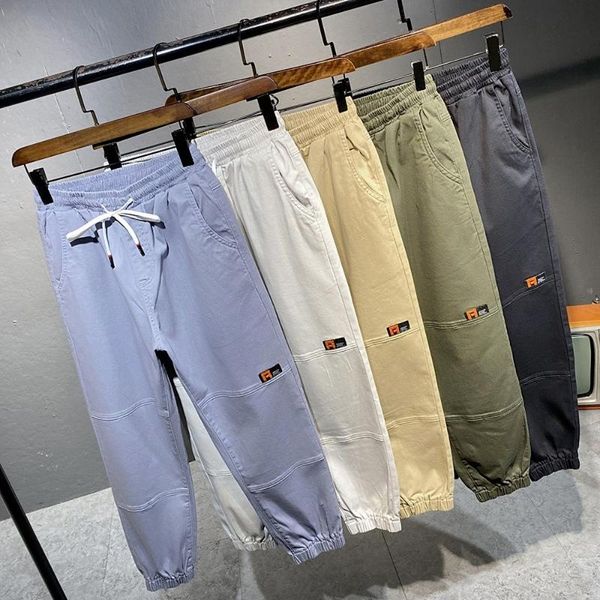 

men's pants summer men 2021 korean fashion trousers pure cotton thin breathable casual street wear bottoms, Black