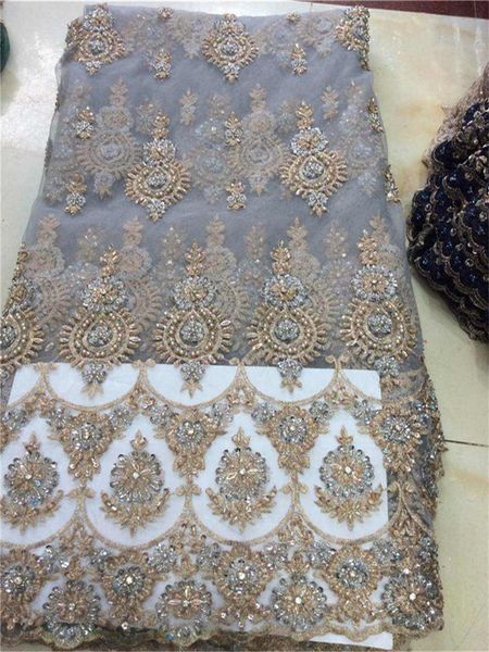 

ribbon handmade beaded embroidery french mesh african lace fabric nigerian wedding dress suit, Pink;blue