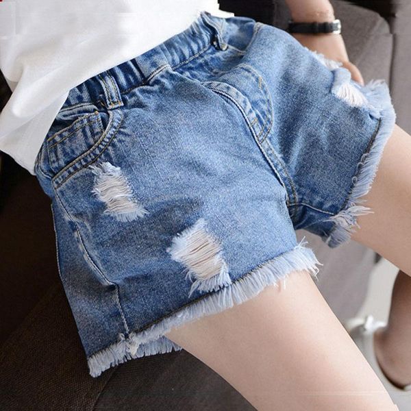 

big boy's western style shorts in korean girl ripped jeans, Blue