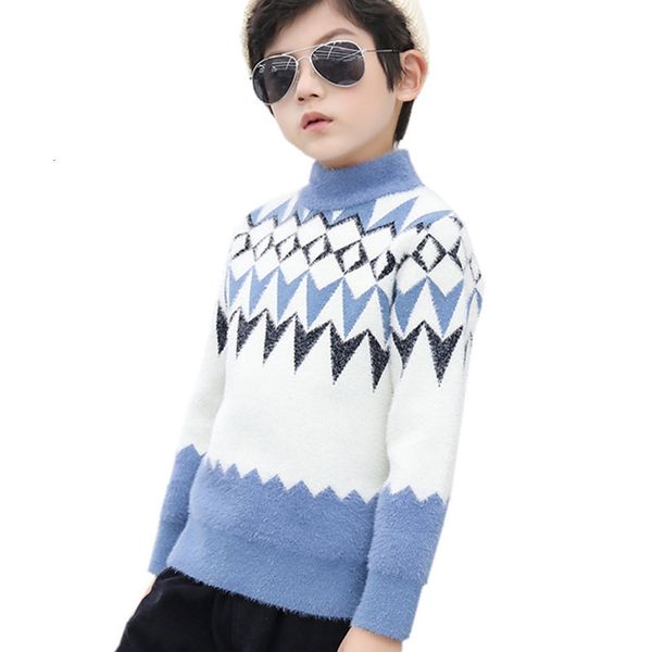 

2021 new vintage-style geometry sweater for to fall down children neck knitted pullovers boys fashionable knit clothes 4-13y age sslc, Blue