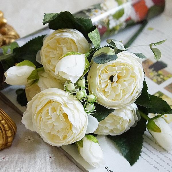 

decorative flowers & wreaths artificial silk 5 big heads/bouquet peonies bouquet 4 bud wedding home decoration fake peony rose flower