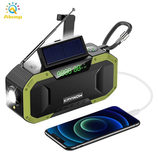 

multifunctional emergency radio solar powered lamp weather portable bluetooth speaker radios 5000mah usb rechargeable camping light power ba