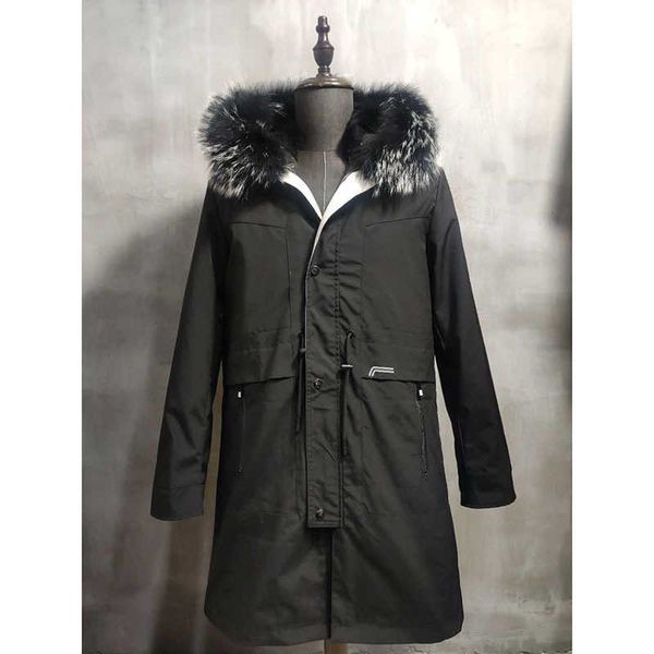 

2021 men's parka coats down jaet medium length leather trend cool fur coat winter, Black