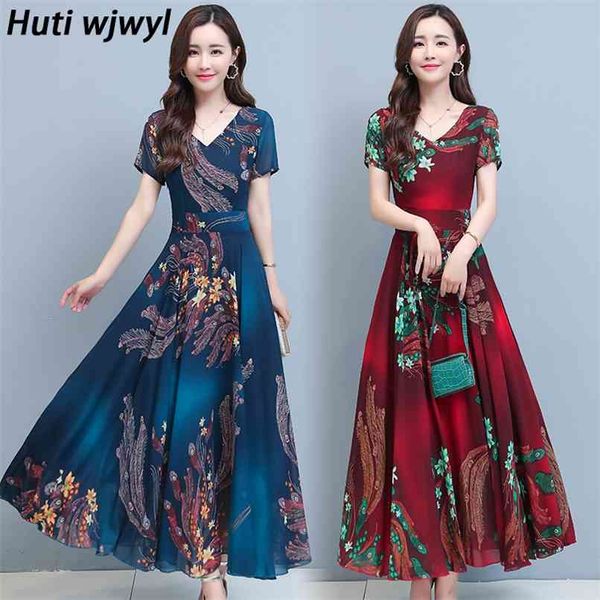 

summer vintage plus size boho midi dress floral chiffon casual beach sundress women bodycon party elegant red maxi vestidos 210528, Black;gray