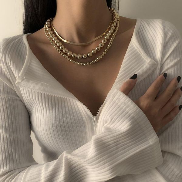 

chokers necklace women gold silver color multi-layer choker beads necklaces aesthetic statement collar jewelry accessories, Golden;silver