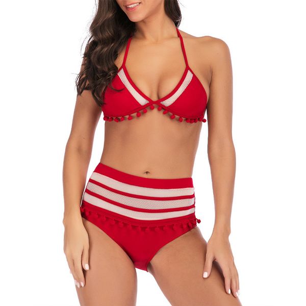 

high bikini solid lace women's waist split mesh swimsuit, White;black