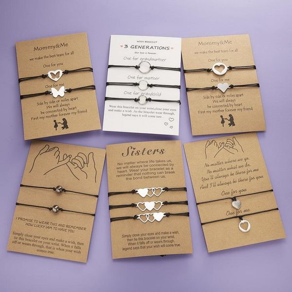 

link, chain mother's day card hand catenary geometry hollow out multiple woven bracelet adjustable sisters family, Black