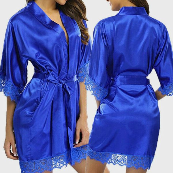 

womens silk satin robe bride bridesmaid dress wedding kimono bathrobe sleepwear, Black;blue
