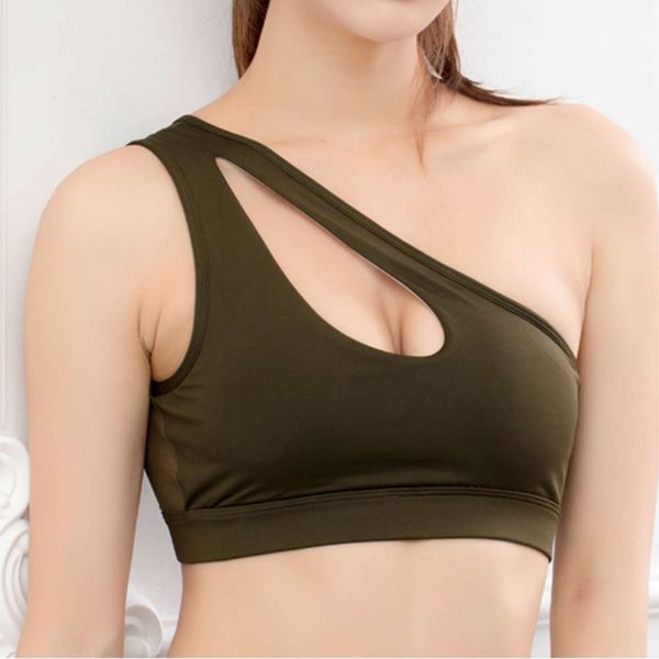 

promotion sports drying back summer yoga underwear quick one shoulder gathered bra fitness clothes, Gray