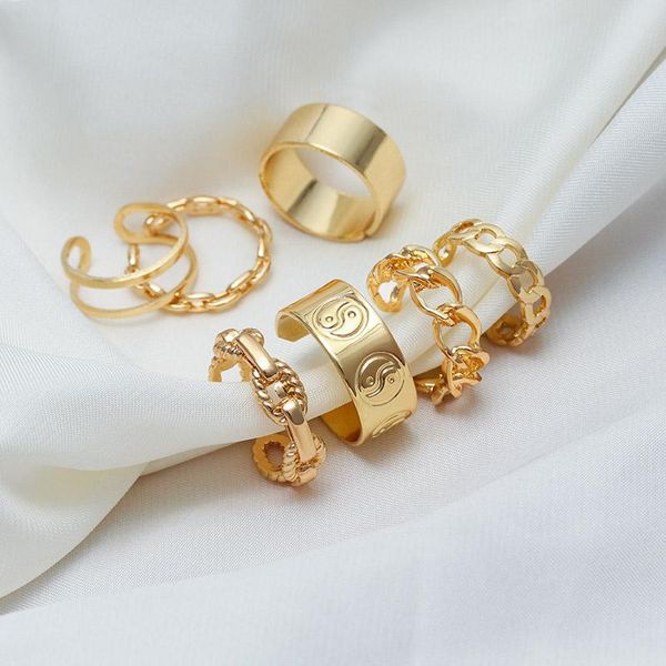 

cluster rings 2021 simple punk open women's for women men fashion gold silver color chain female male couple adjustable ring set jewelr, Golden;silver