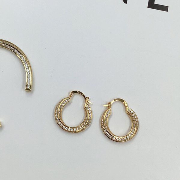 

( ce metal mobius ring curved diamond inlaid earrings women's light luxury niche design, Golden;silver