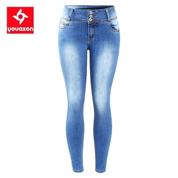 

2221 youaxon arrived eu size 5 pockets skinny jeans woman plus stretchy denim pants trousers for women jean 210720, Blue