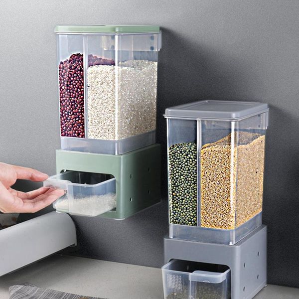

storage bottles & jars automatic plastic cereal dispenser box wall hanging tank rice container organizer grain kitchen tool t