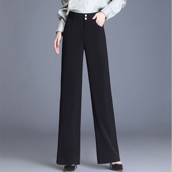 

2021 new high-waisted of straight-legged women loose commute solid lady big size high-quality pants i68x, Black;white