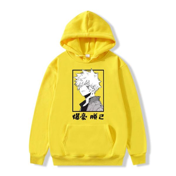 

men's hoodies & sweatshirts my hero academia bakugo plus size warm pullover casual letter printing hooded streetswear sweatshirt, Black