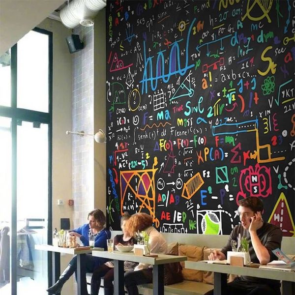 Modern Yaratıcı Duvar Kağıdı 3D Renkli Tebeşir Matematik Formülü Blackboard Fotoğraf Duvar Resimleri Restoran Cafe Çocuk Yatak Odası Duvar