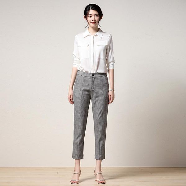 

women's pants & capris 2021 spring and summer casual show thin straight fashion simple gray plaid, Black;white