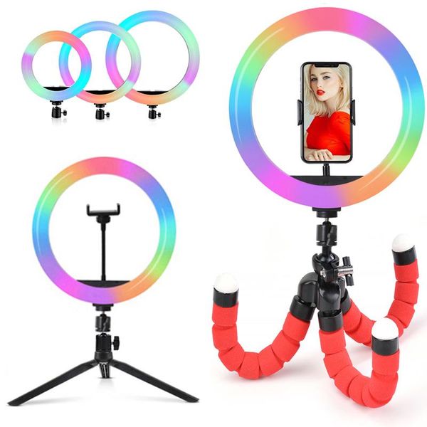 

flash heads rgb selfie ring light with 16cm tripod dimmable studio lamps led ringlight lamp for tiktok youtube phone video live