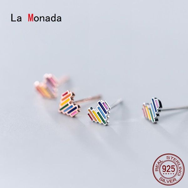 

stud la monada small heart earrings for women colorful fashion girls 925 sterling silver jewelry female, Golden;silver