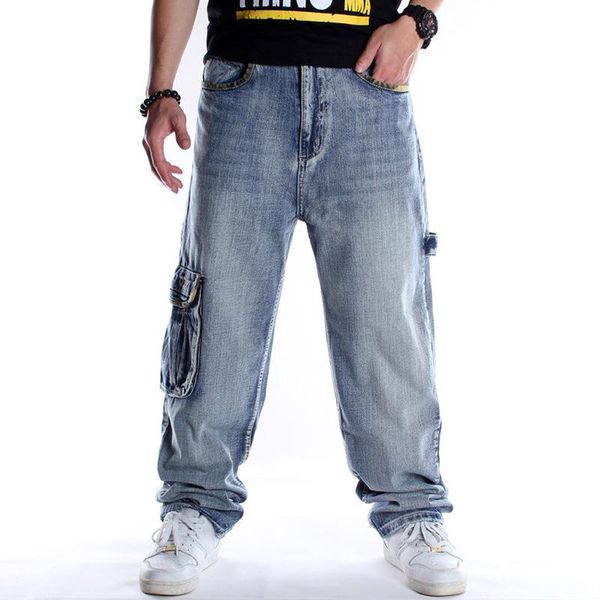 

new 2021 large size 30-46 jeans fashion loose big pockets hip-hop skateboard casual men's pants denim blue design camouflage