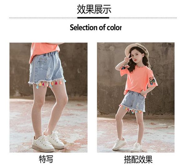 

shorts 2021 summer teenage girls denim 8 10 to 12 years old fashion 160, Black