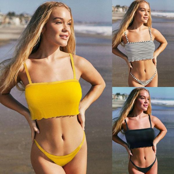 

one-piece suits 2021 style fashion women's strap swimsuit push-up bikini bathing suit stripe swimwear two-piece