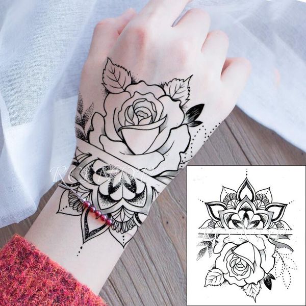 

temporary tattoos waterproof tattoo sticker rose mandala flower fake tatto flash tatoo hand size art for women men