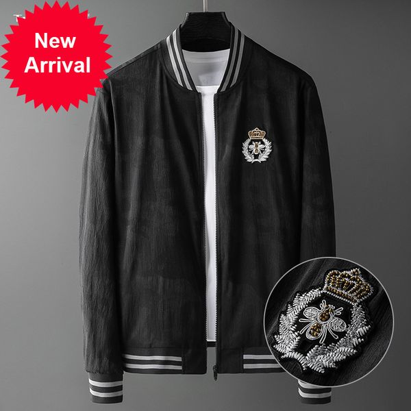

2021 Men's Baseball Jacket Fashion Bee Embroidered Full Cap Quality Sweaters E7y0, Black;brown