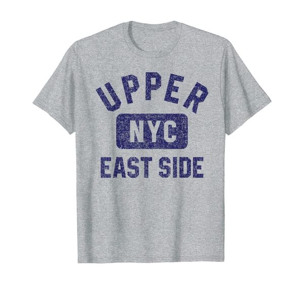 

upper east side nyc gym style distressed navy blue print t-shirt, White;black