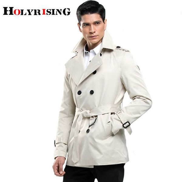 

holyrising men trench coat slim coats casual streetwear windbreak mens clothing shorts vintage overcoat size s-4xl 18746-5 211011, Tan;black